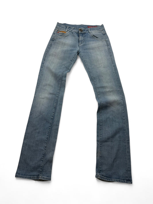 Low rise blue denim bootcut pant (XS)