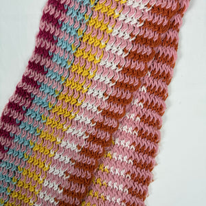 Multicolor pink striped knitted winter scarf