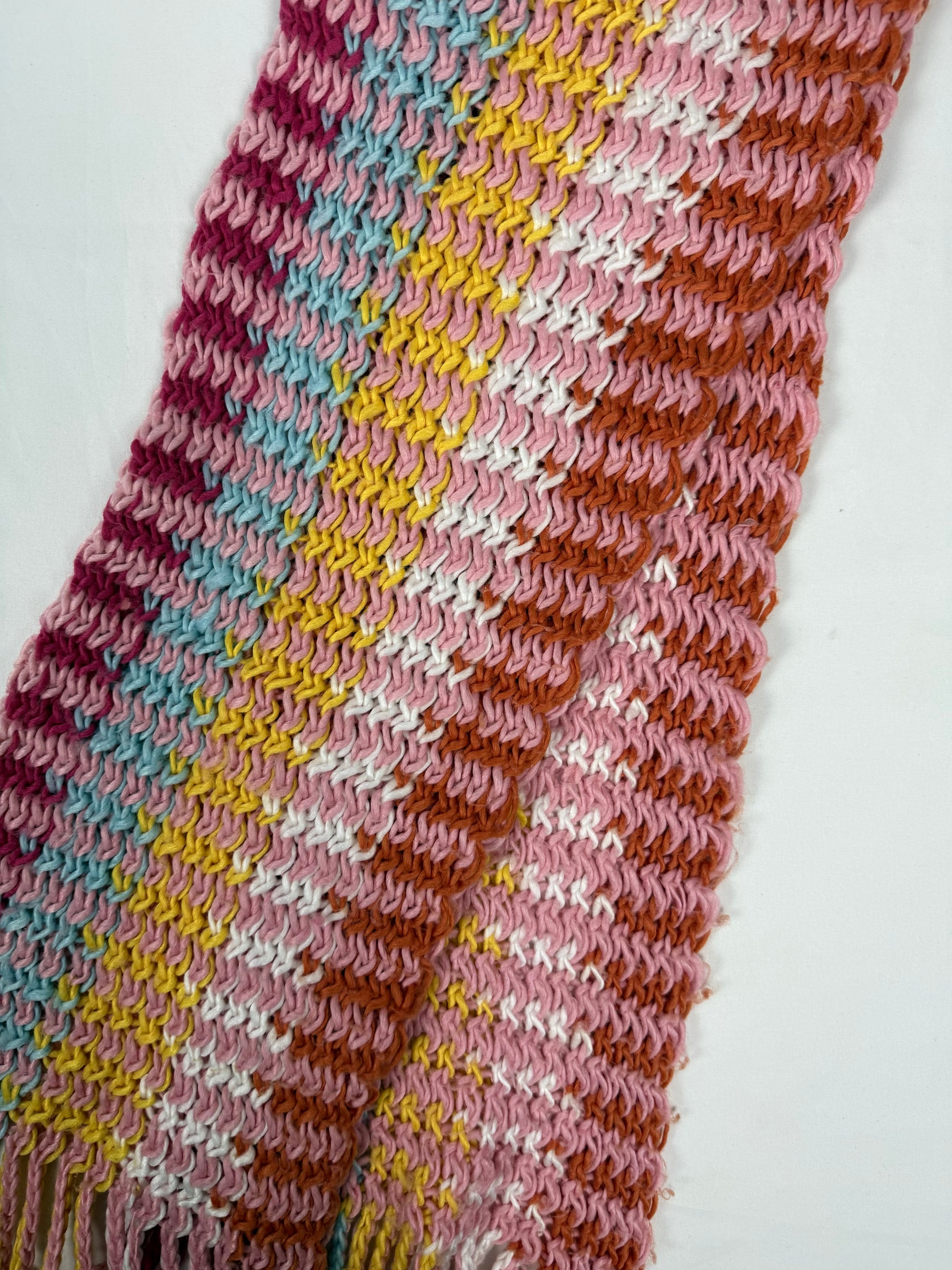 Multicolor pink striped knitted winter scarf