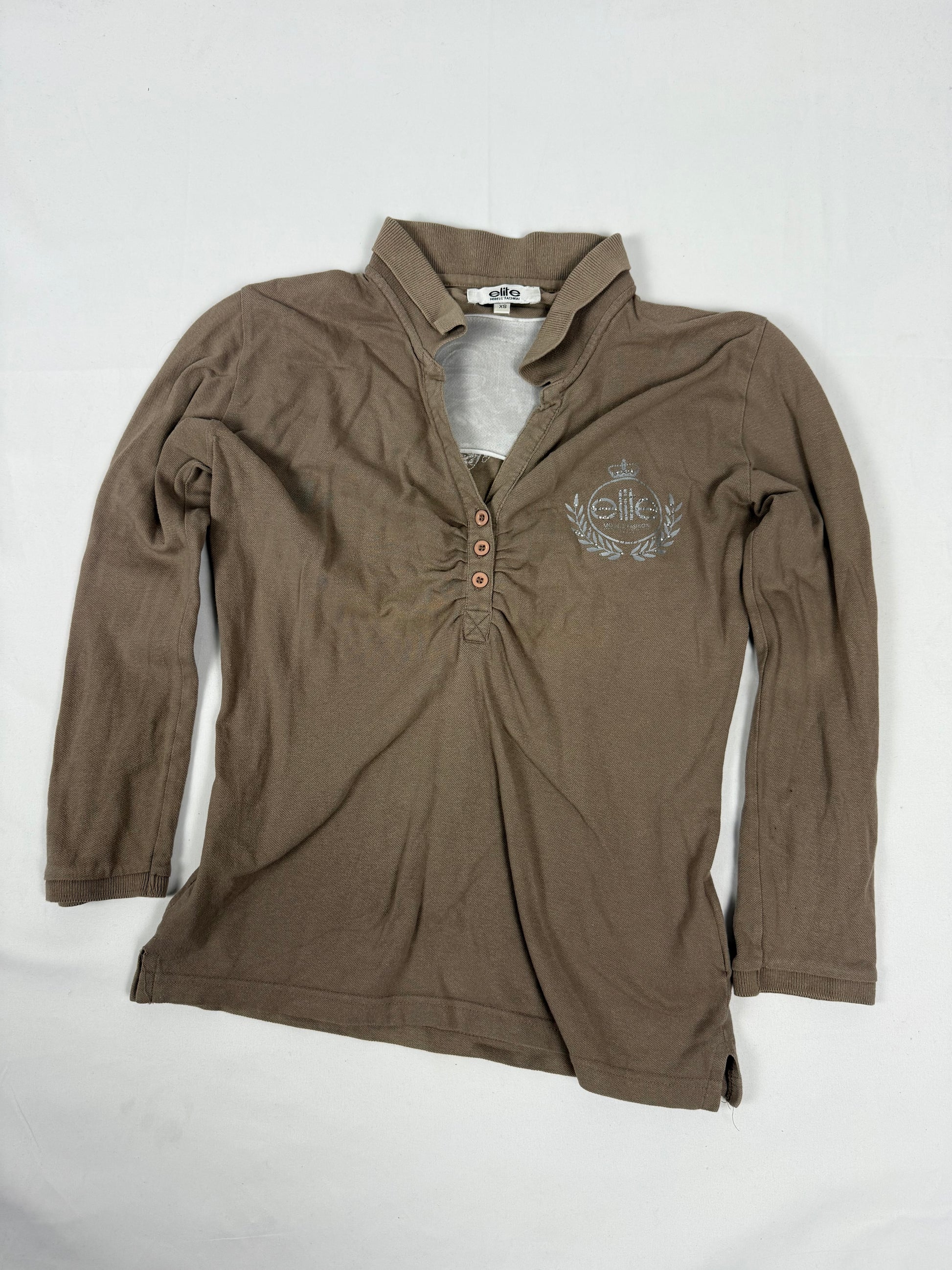 Khaki brown cotton long sleeves top (XS)