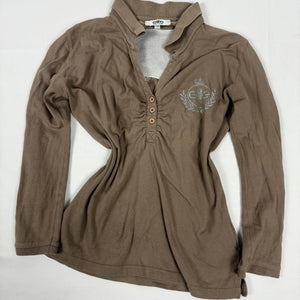 Khaki brown cotton long sleeves top (XS)