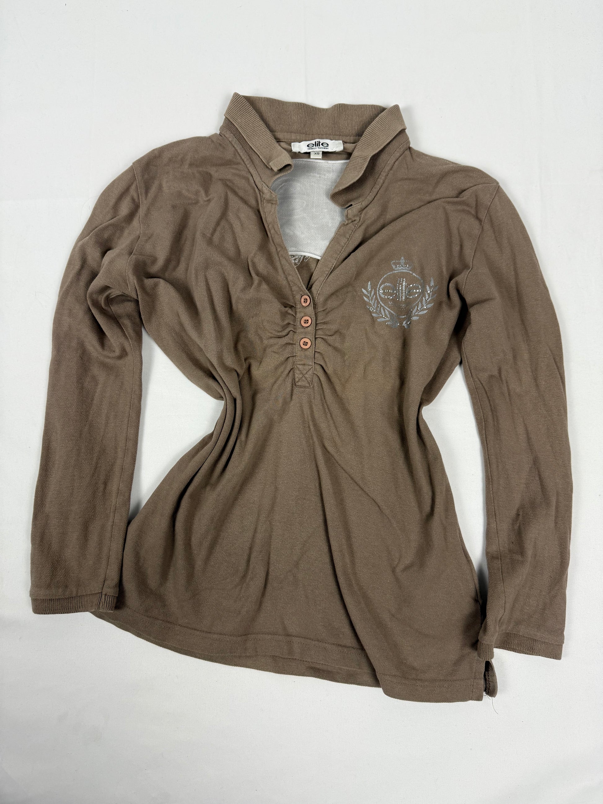 Khaki brown cotton long sleeves top (XS)