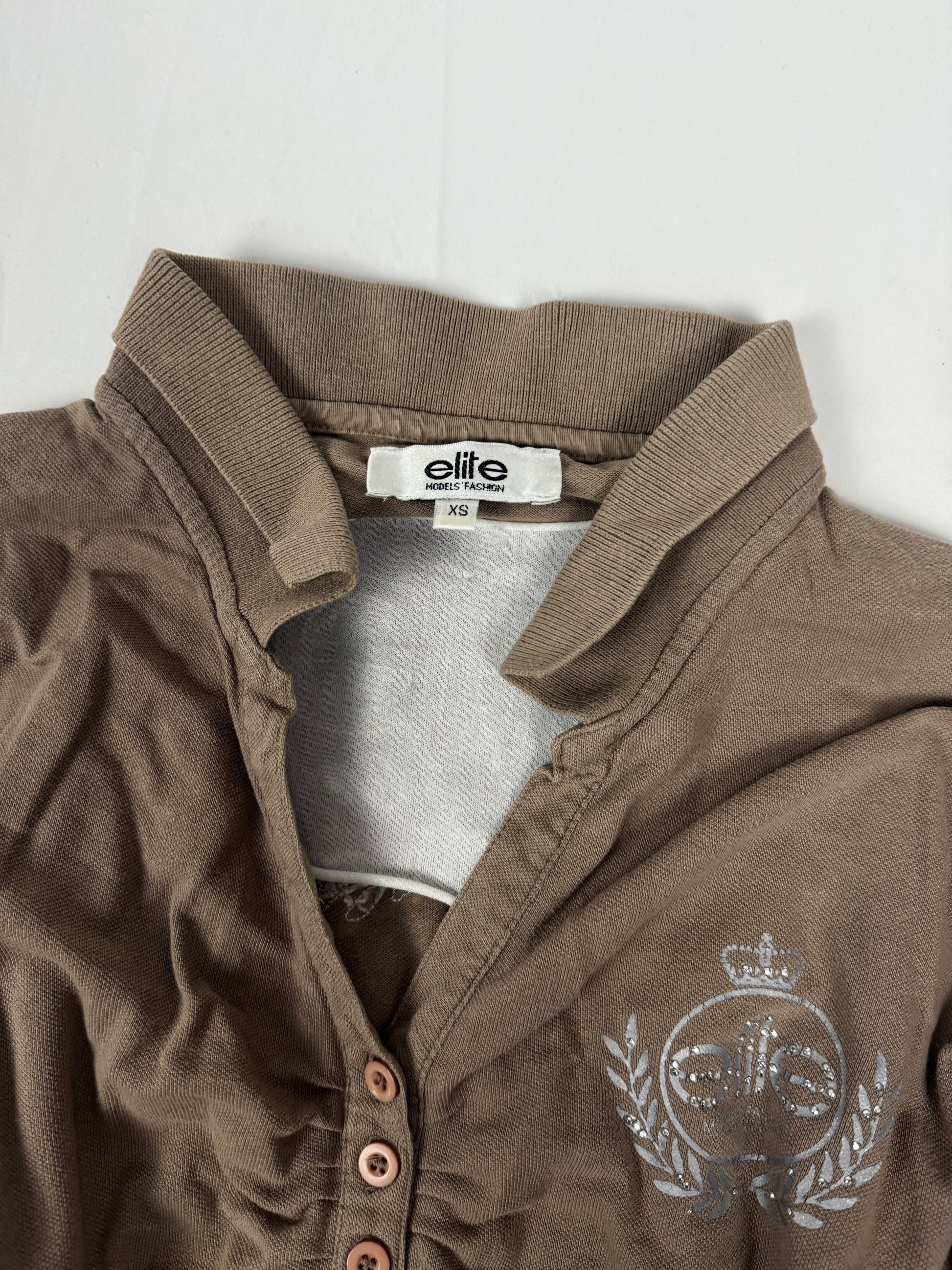 Khaki brown cotton long sleeves top (XS)