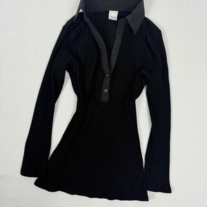 Black ribbed polo neck cotton long sleeves top (S/M)