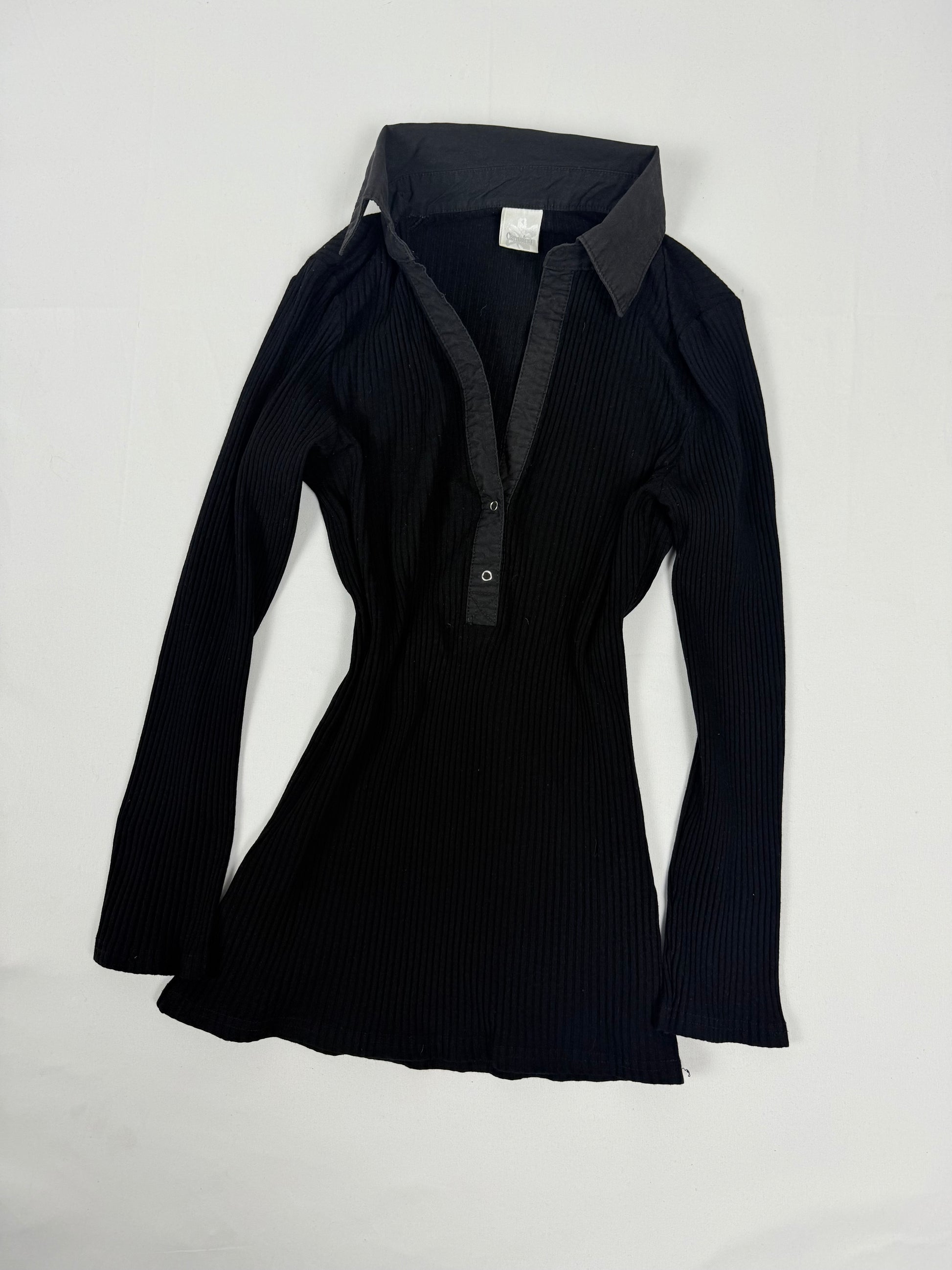 Black ribbed polo neck cotton long sleeves top (S/M)