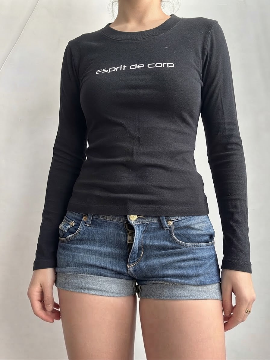 Black stretchy cotton long sleeves top (M)