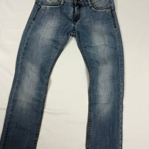 Blue denim low rise straight legs pants (M)