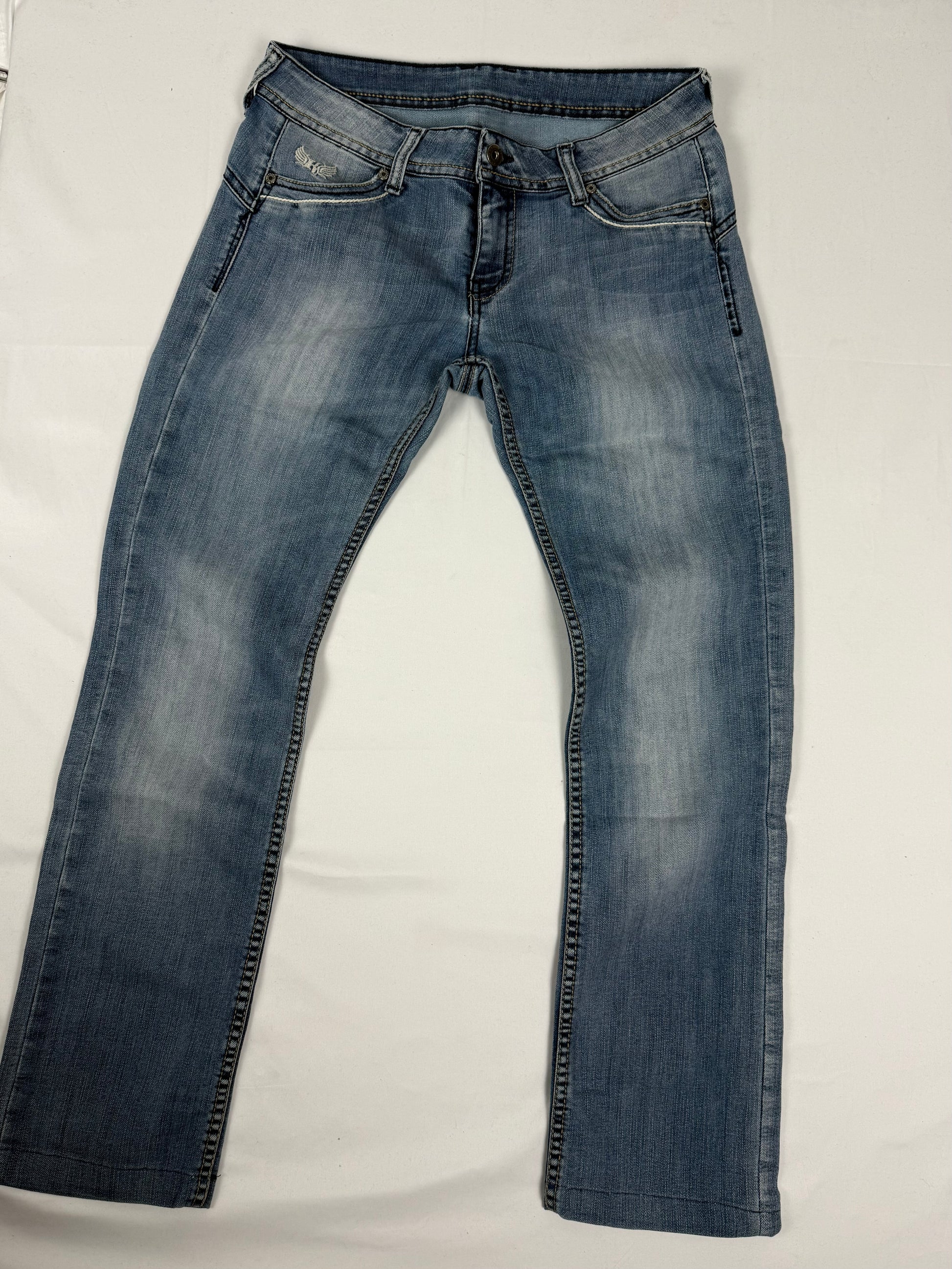 Blue denim low rise straight legs pants (M)