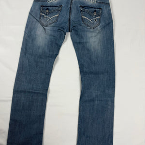 Blue denim low rise straight legs pants (M)