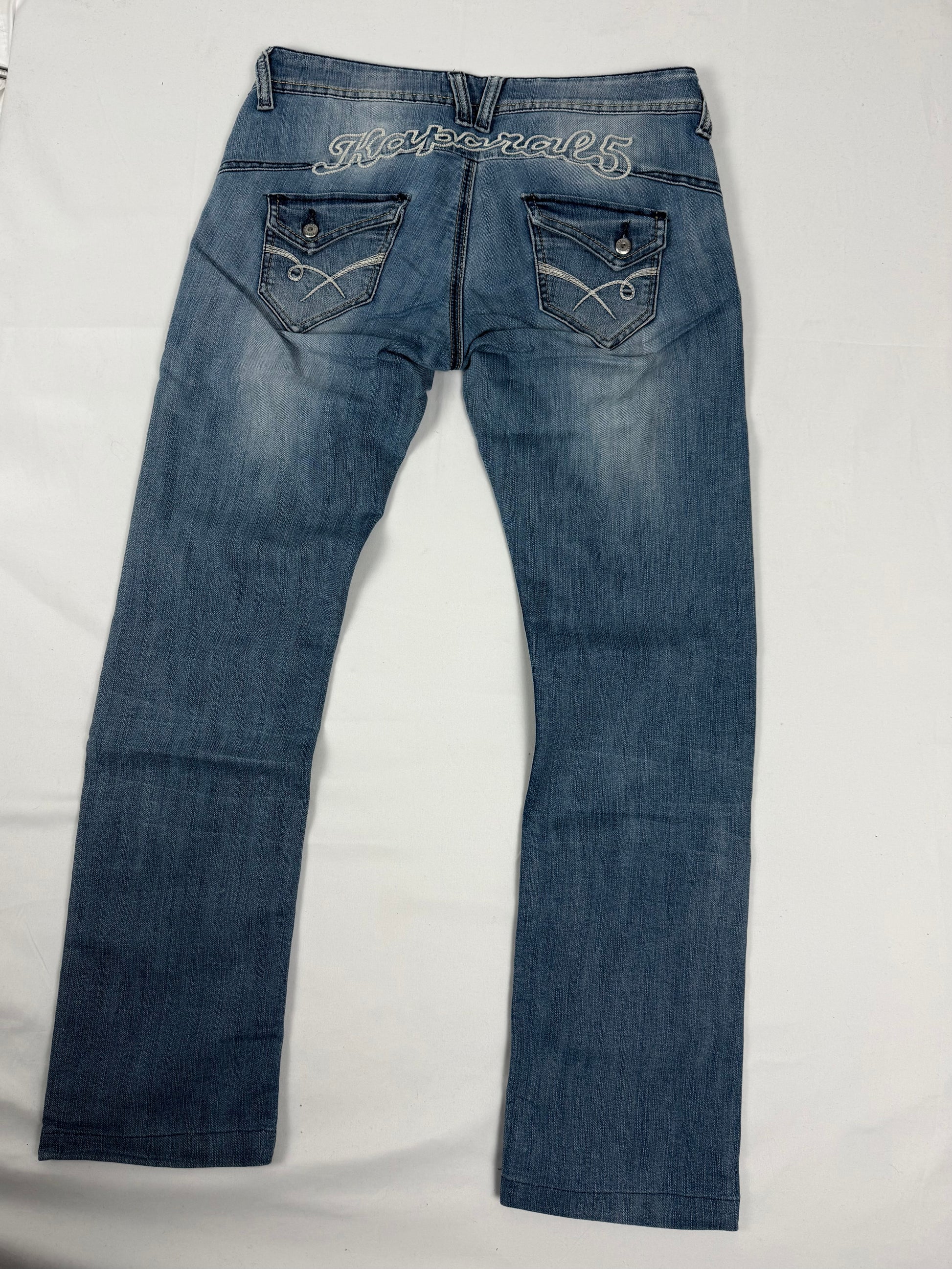Blue denim low rise straight legs pants (M)