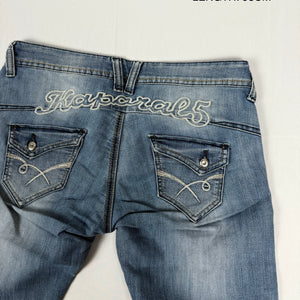 Blue denim low rise straight legs pants (M)