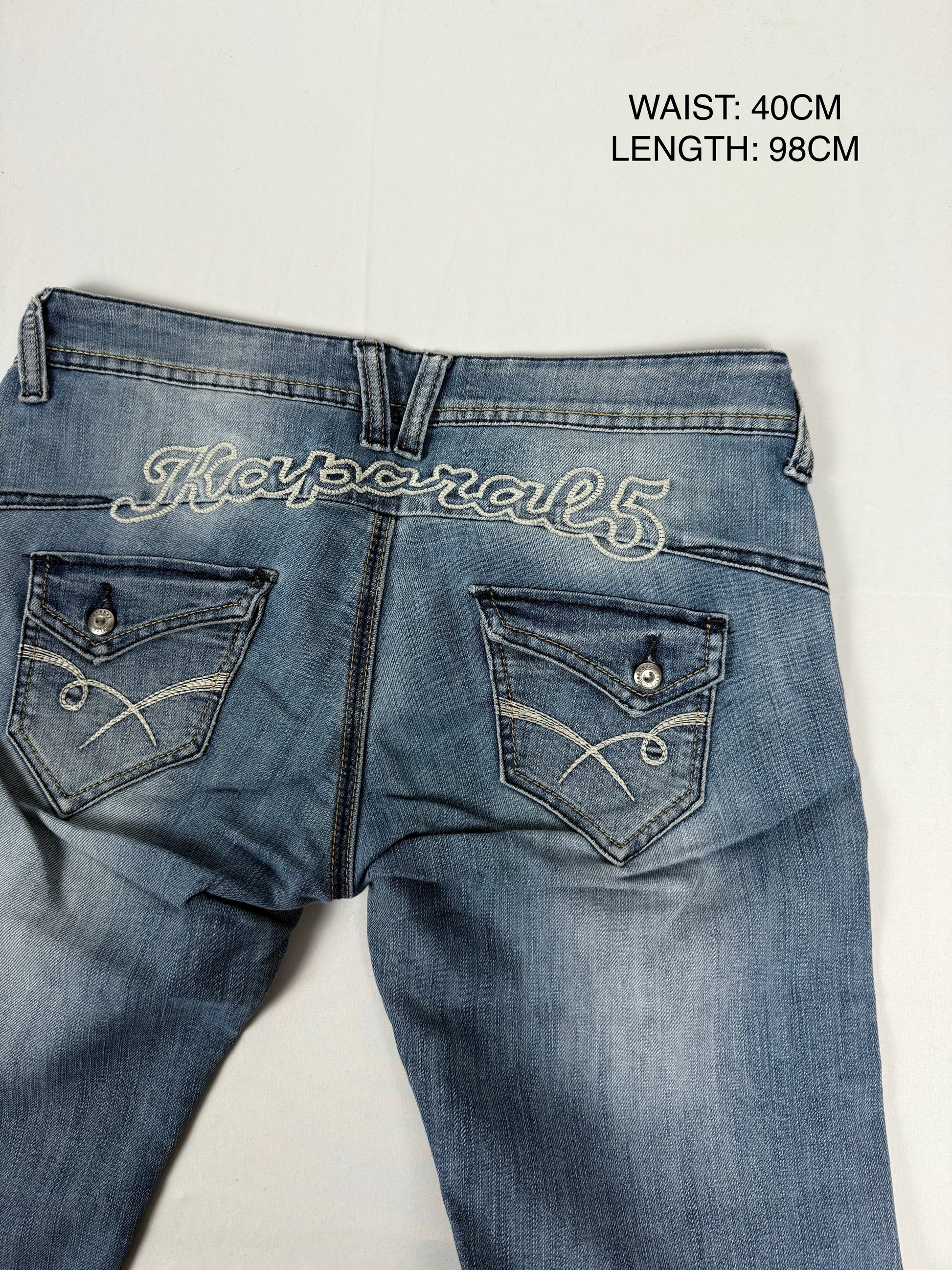 Blue denim low rise straight legs pants (M)