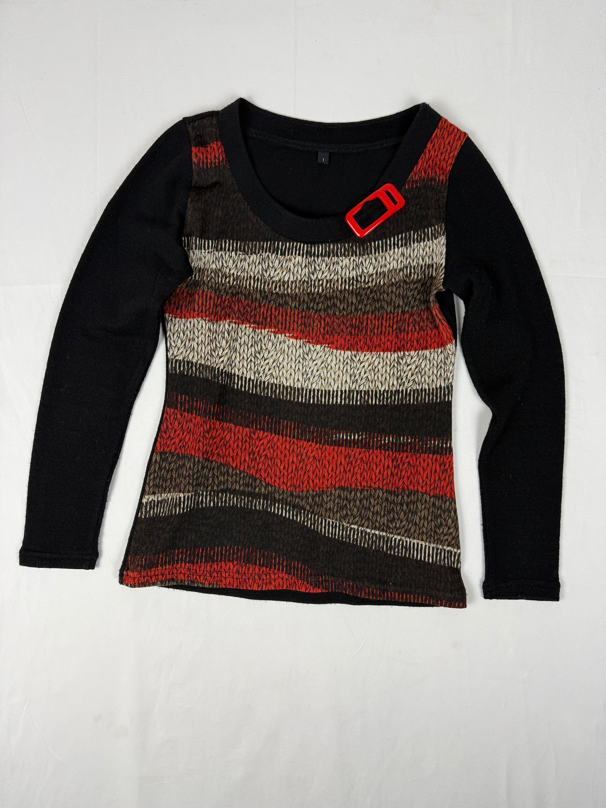 Striped black & orange bicolore jumper (M)