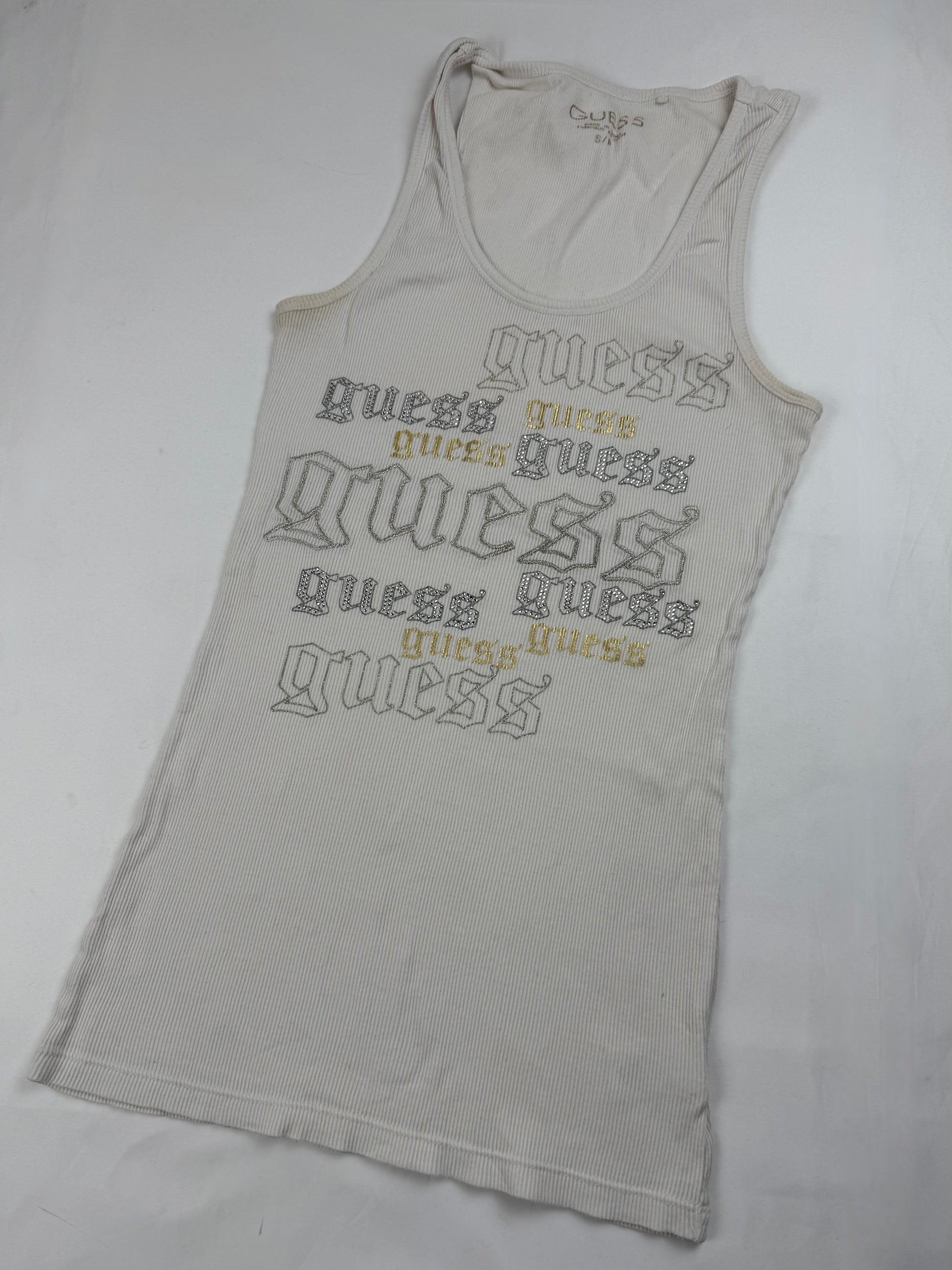 White ribbed cotton tight fit tank top (S)