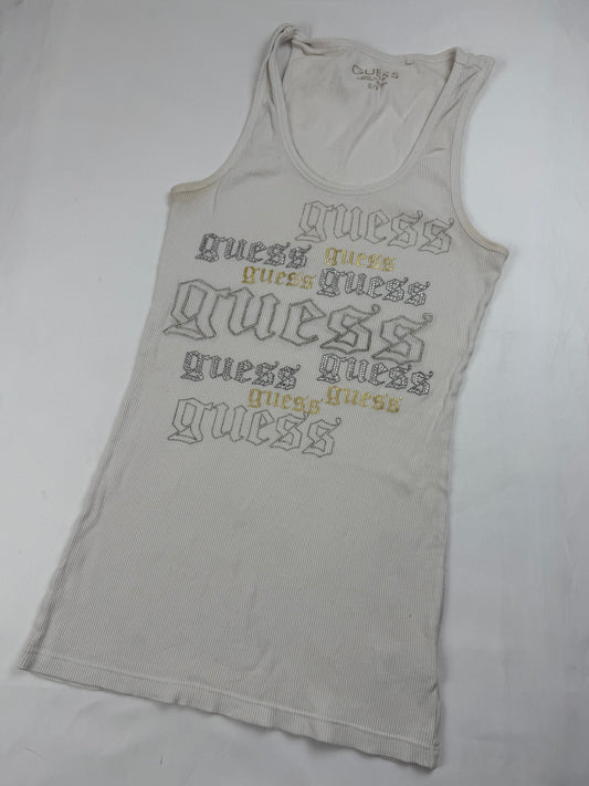 White ribbed cotton tight fit tank top (S)