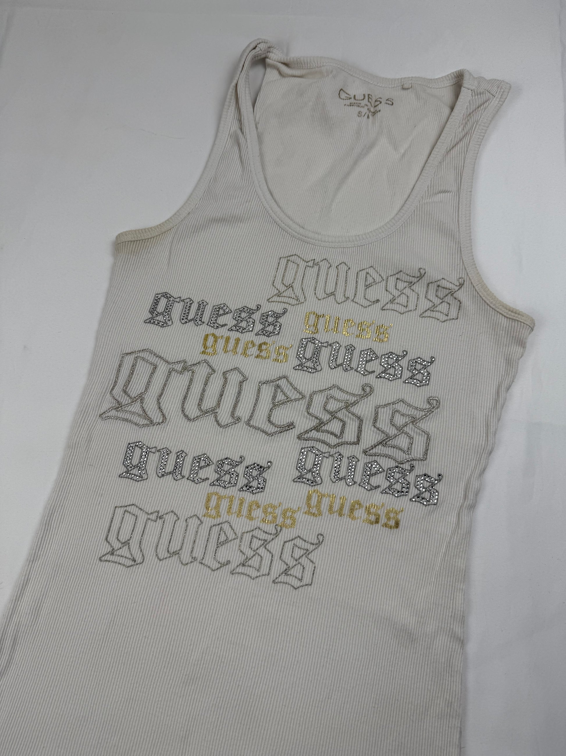 White ribbed cotton tight fit tank top (S)