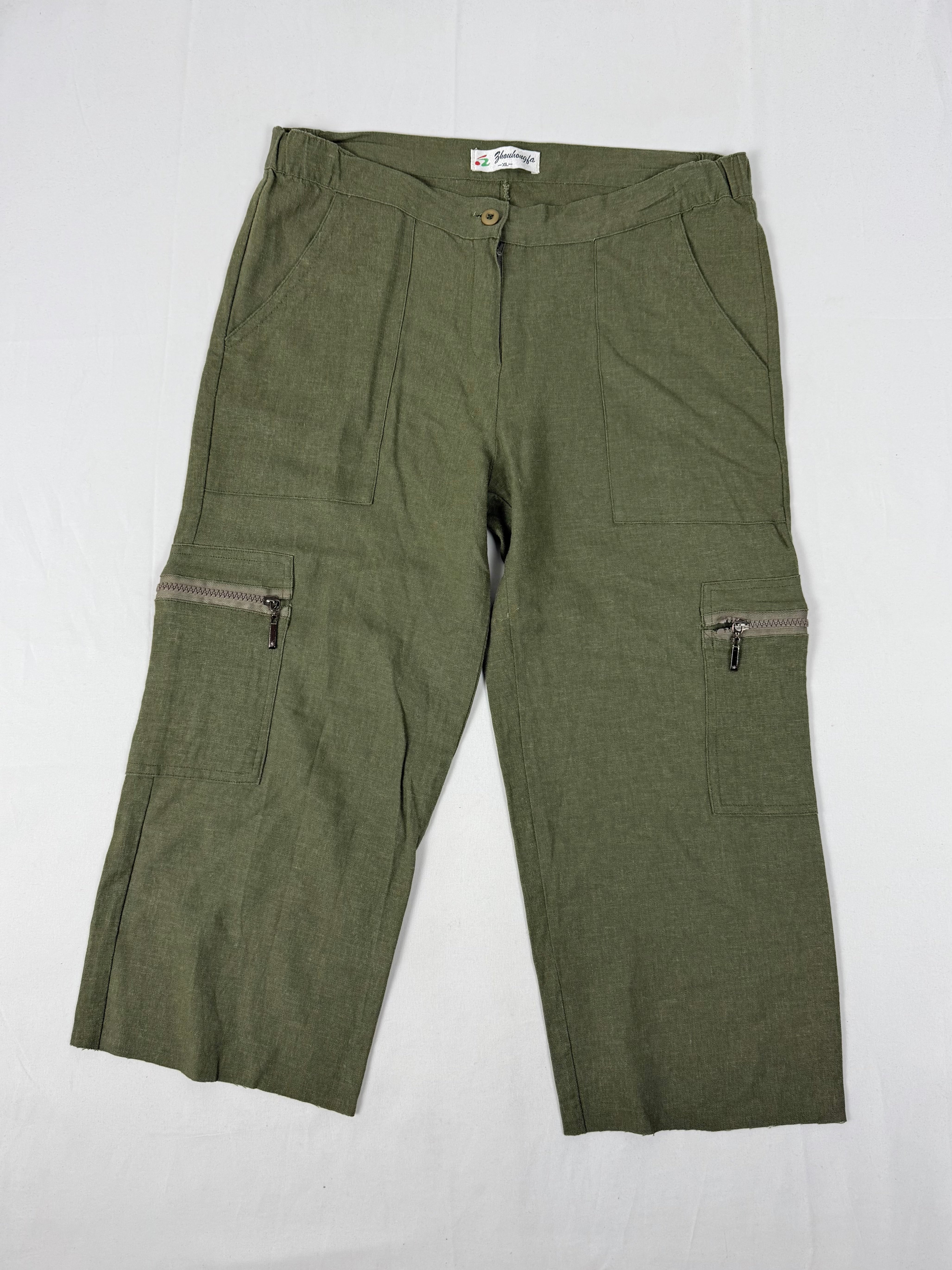 Khaki 100% linen low rise capri pants (XL)