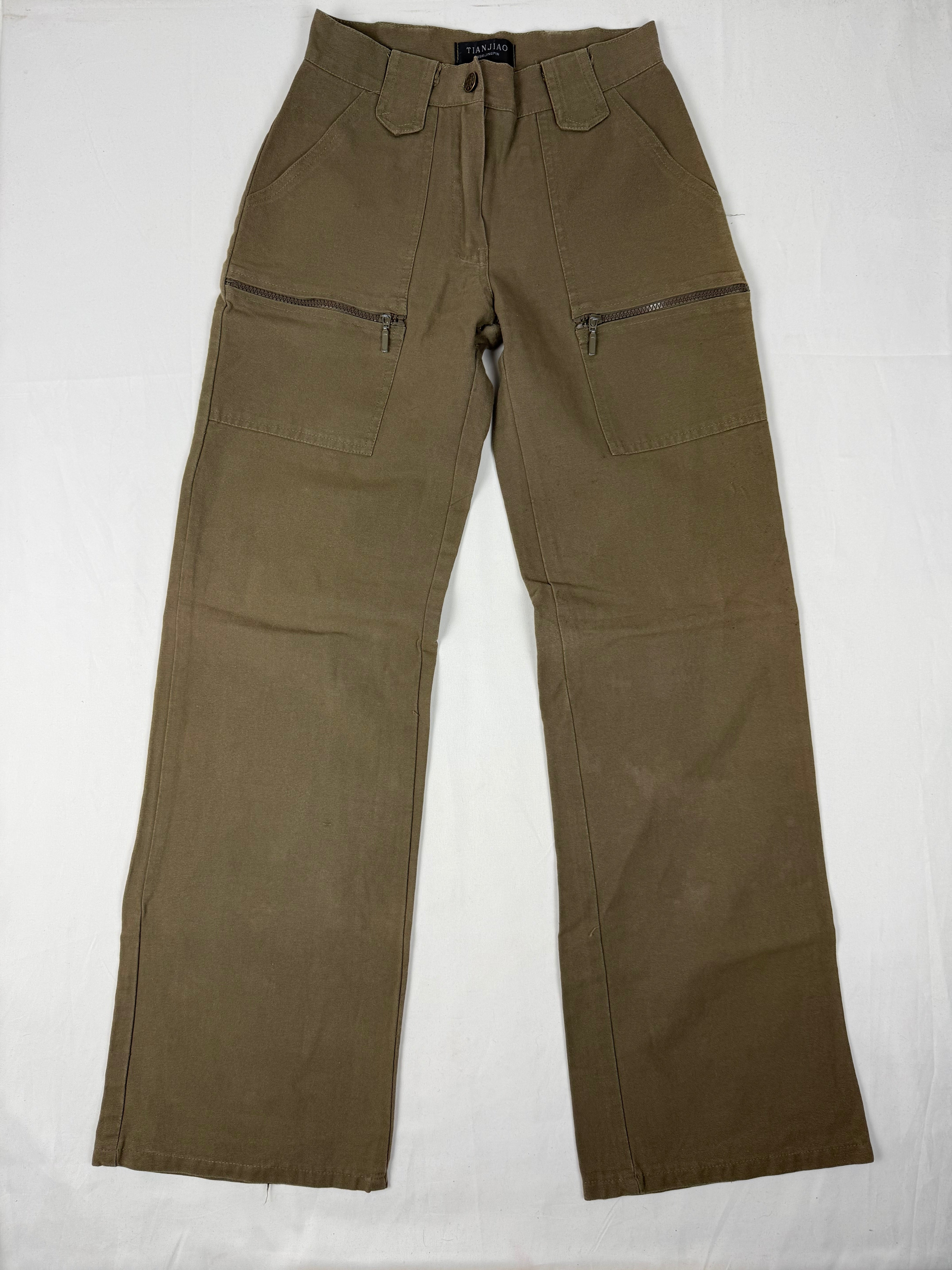 Khaki denim low rise flare pants (S)