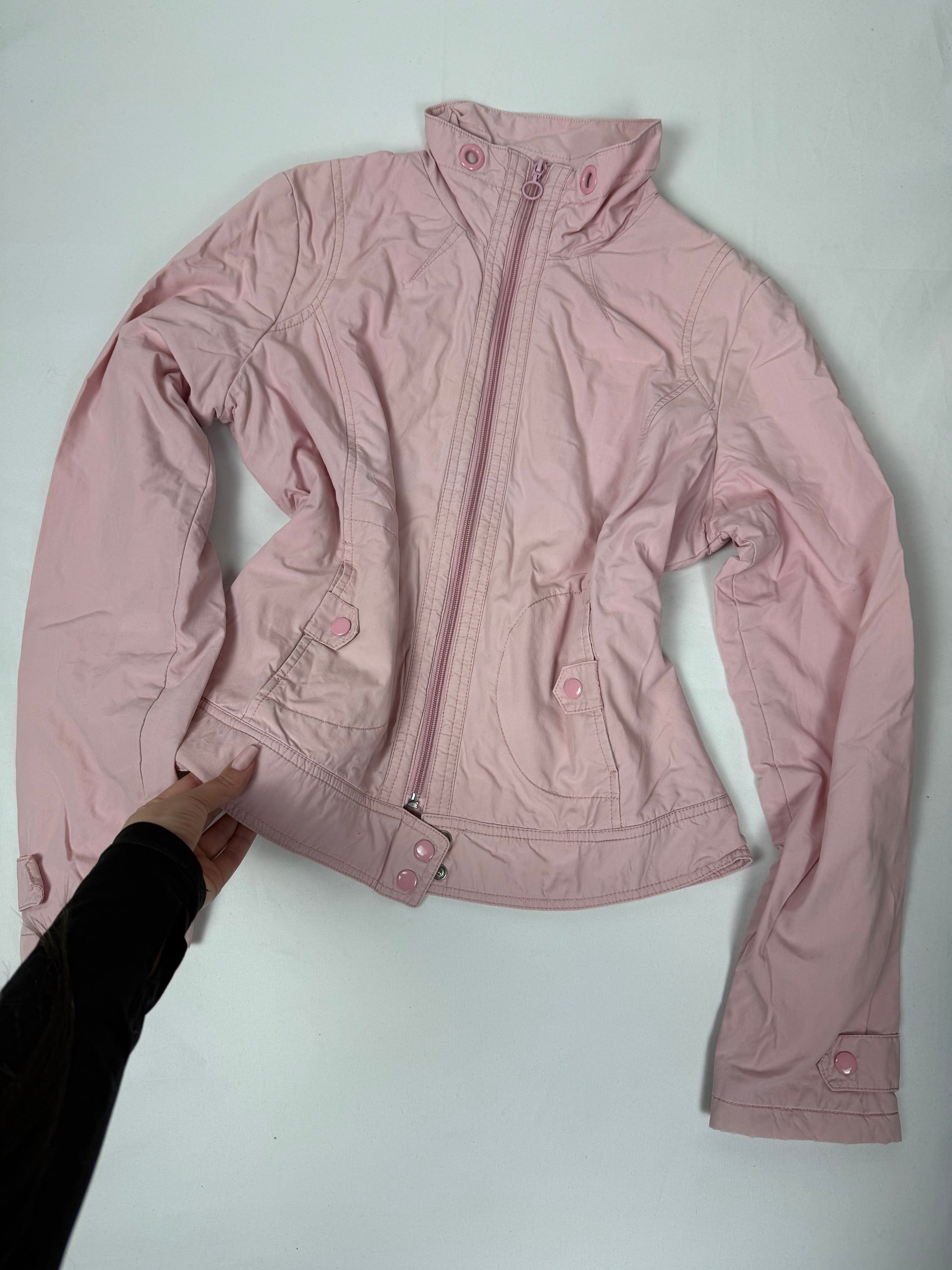 Baby pink zip up biker jacket (L)