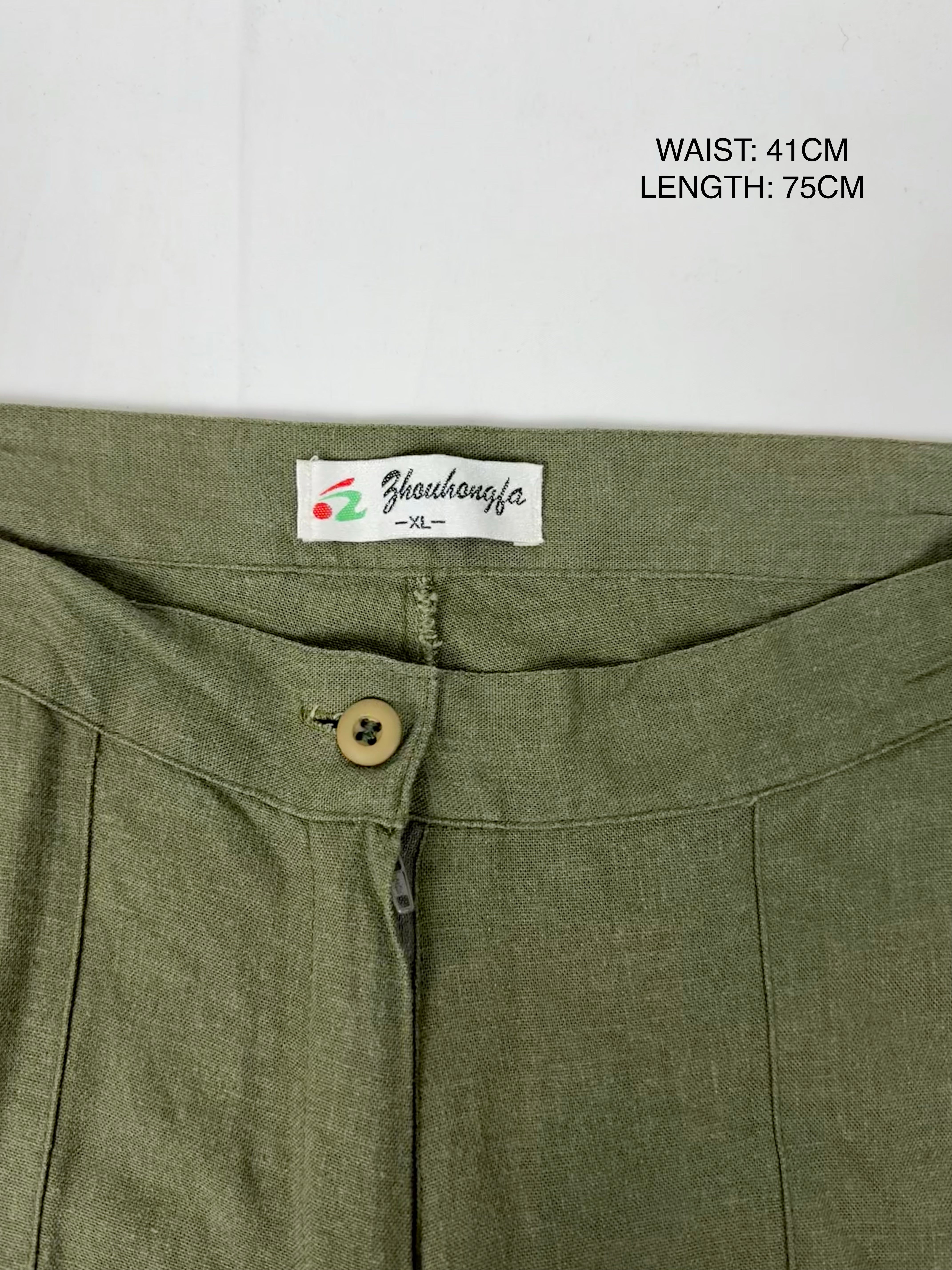 Khaki 100% linen low rise capri pants (XL)