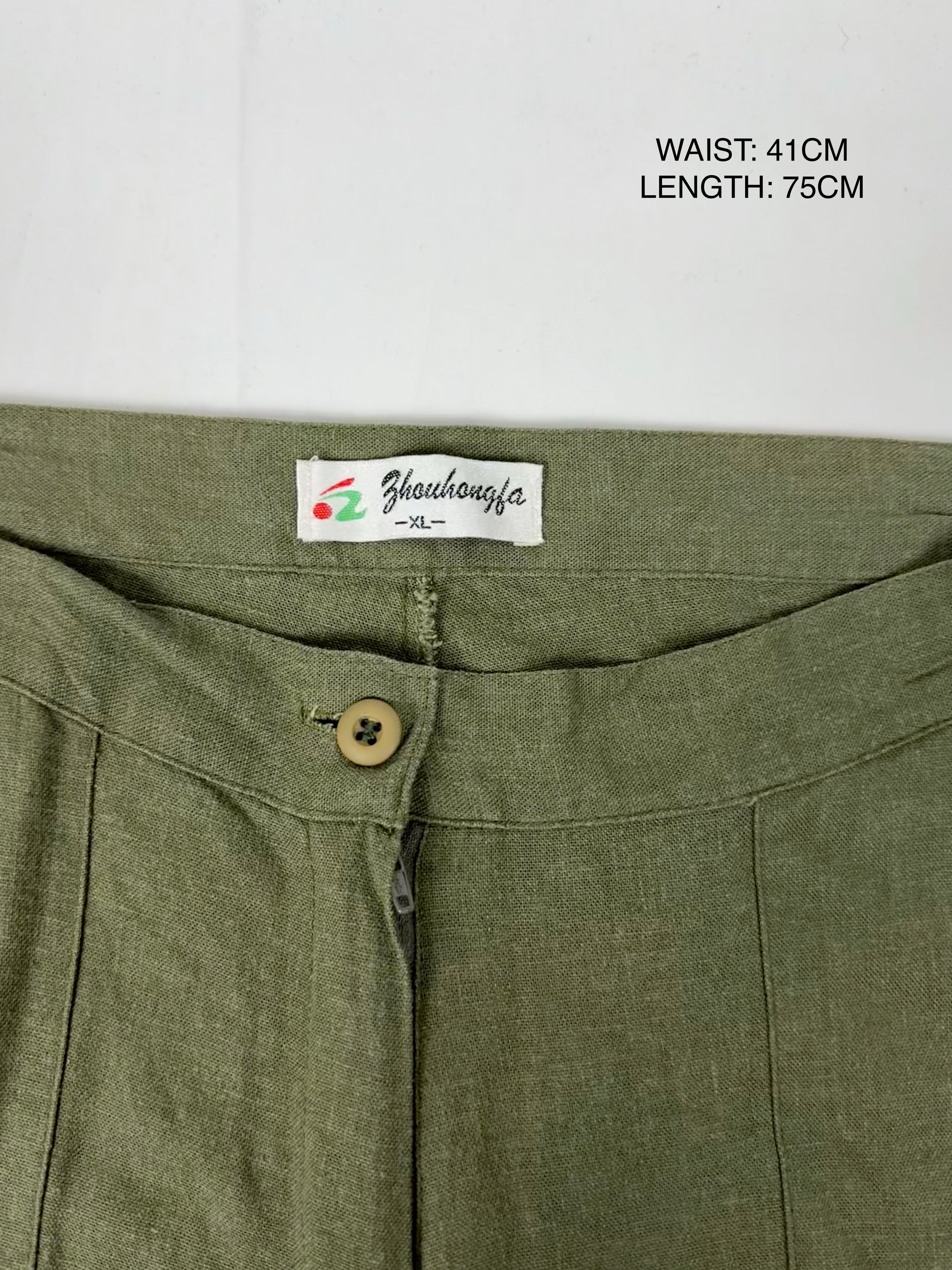 Khaki 100% linen low rise capri pants (XL)