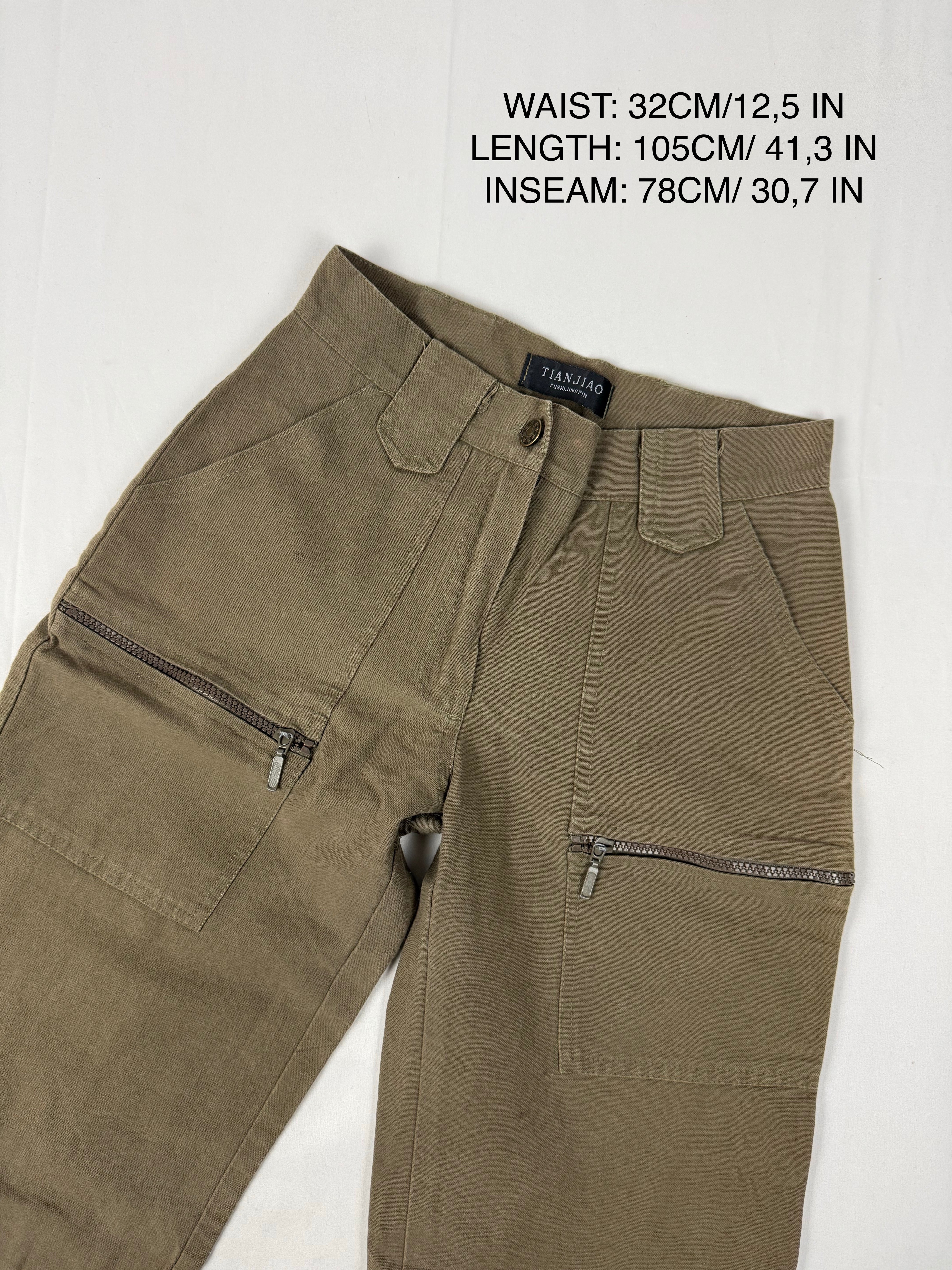 Khaki denim low rise flare pants (S)