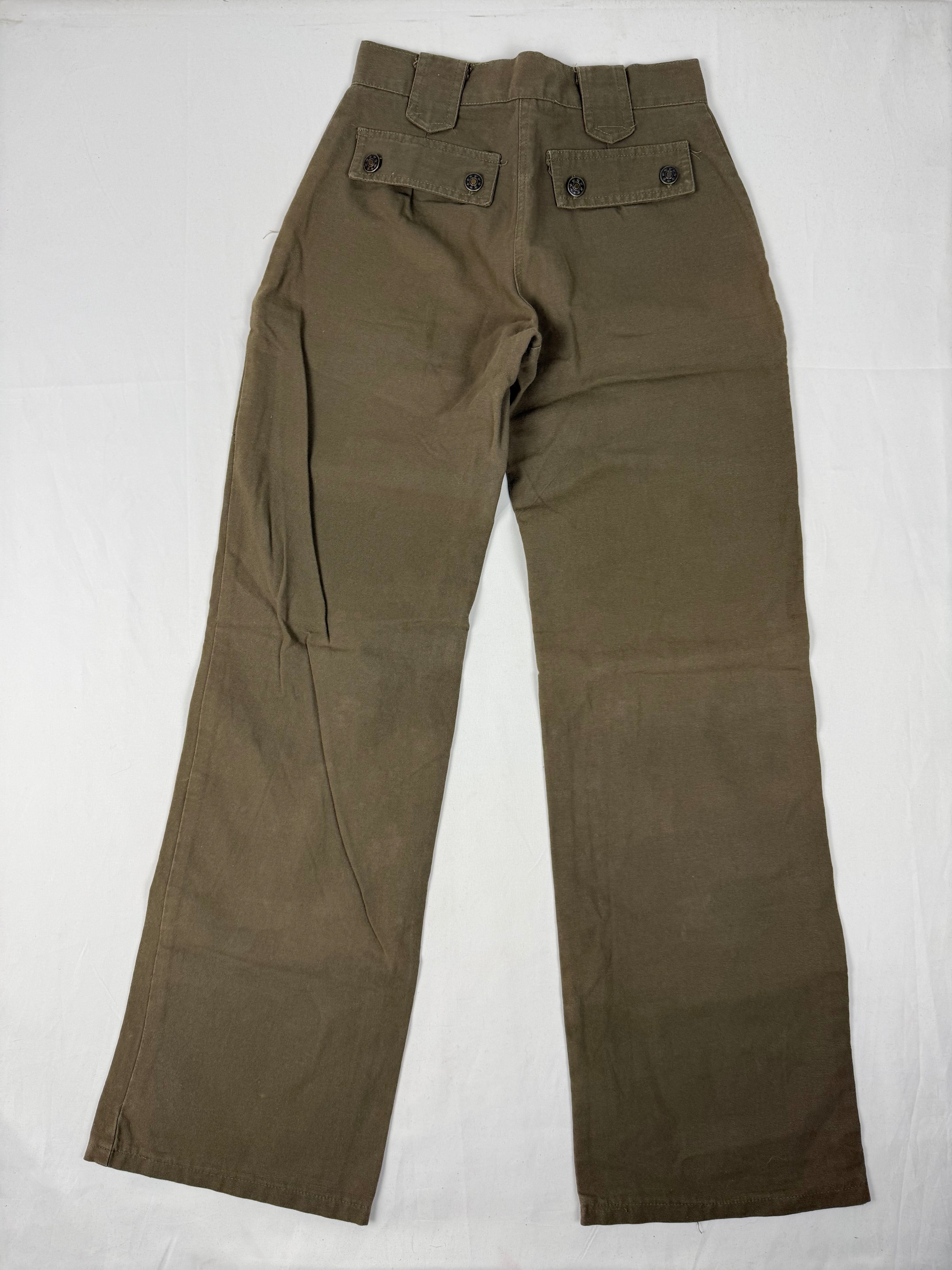Khaki denim low rise flare pants (S)