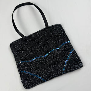 Black silky & sequins handbag (23x20cm)