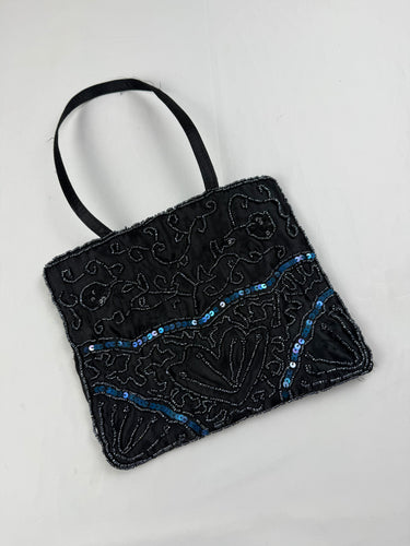 Black silky & sequins handbag (23x20cm)