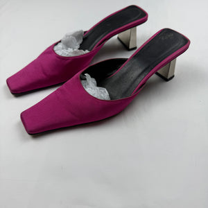 Pink silky real leather square toes heels mules (36)
