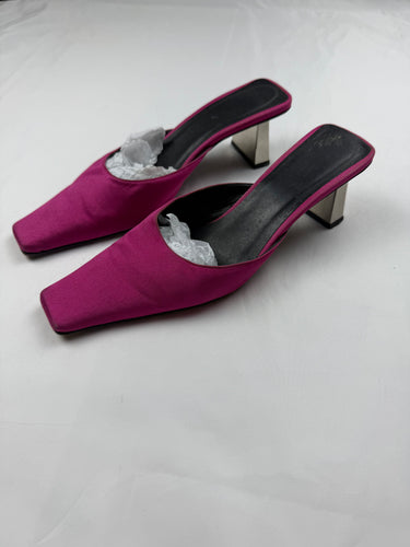 Pink silky real leather square toes heels mules (36)