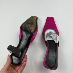 Pink silky real leather square toes heels mules (36)