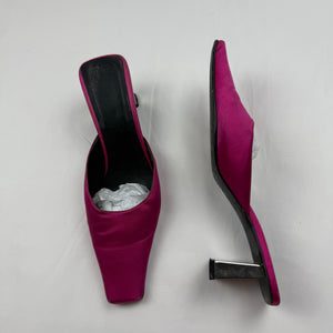 Pink silky real leather square toes heels mules (36)