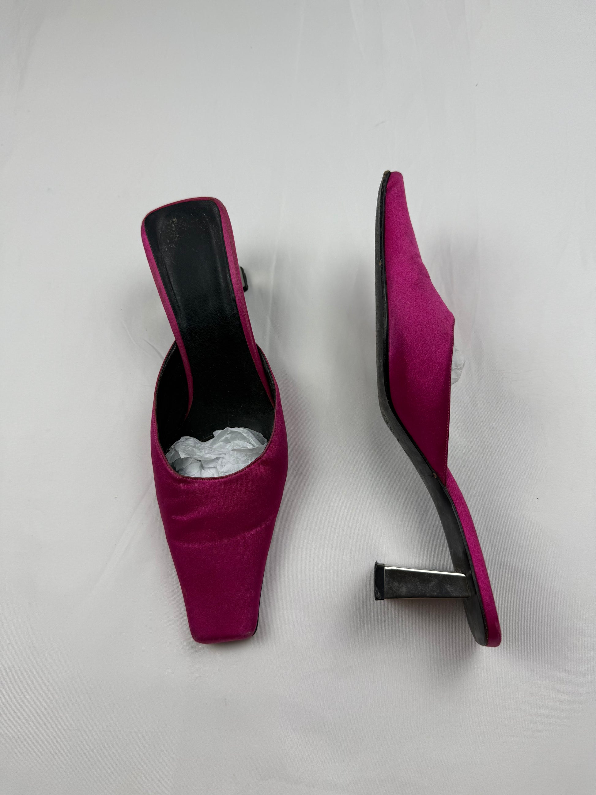 Pink silky real leather square toes heels mules (36)