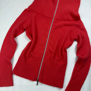 Orange super soft mohair wool zip up off shoulder cardigan (S/M)
