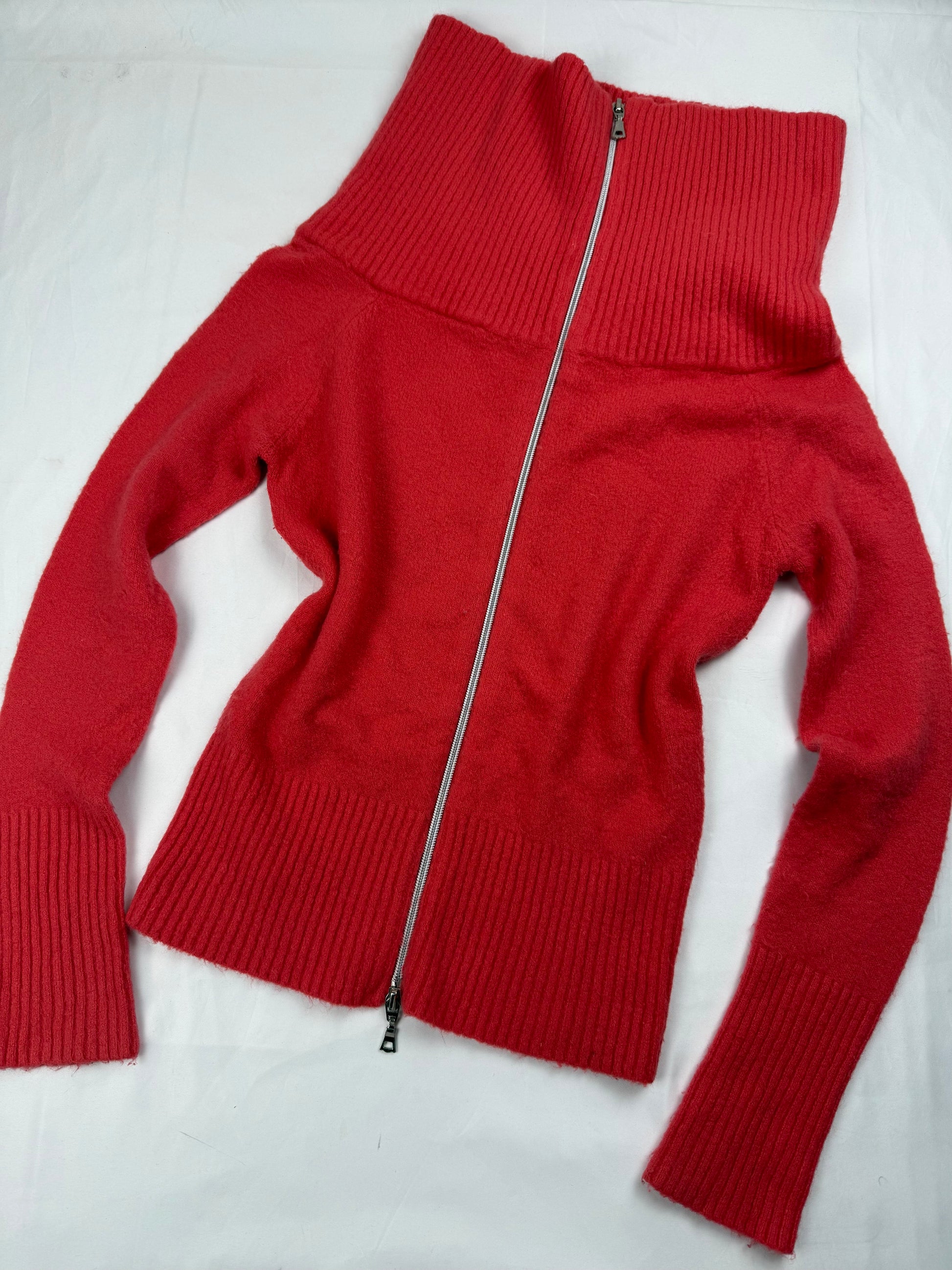 Orange super soft mohair wool zip up off shoulder cardigan (S/M)