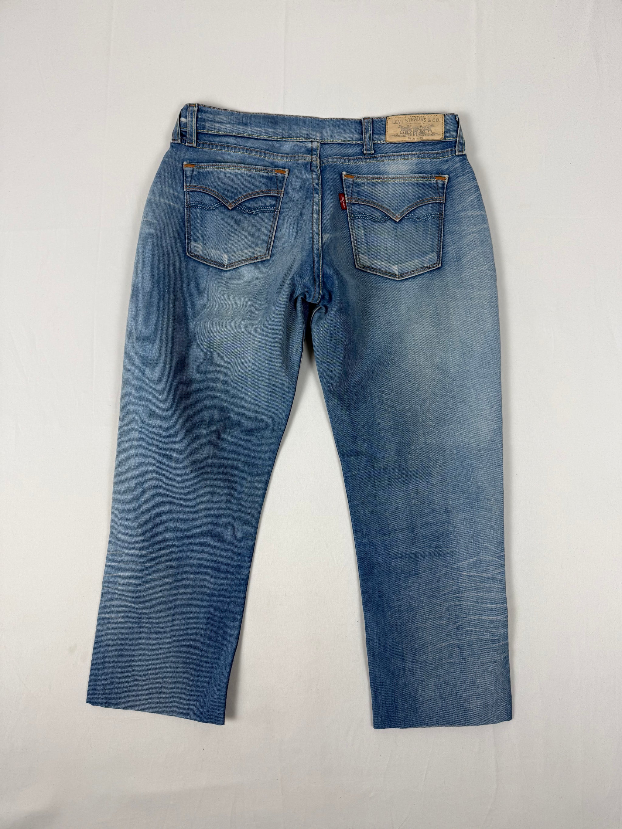 Blue denim low rise capri pants (S)