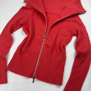 Orange super soft mohair wool zip up off shoulder cardigan (S/M)
