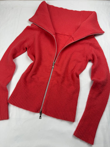 Orange super soft mohair wool zip up off shoulder cardigan (S/M)