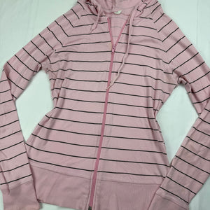 Baby pink striped 100% cotton zip up hoodie (M/L)