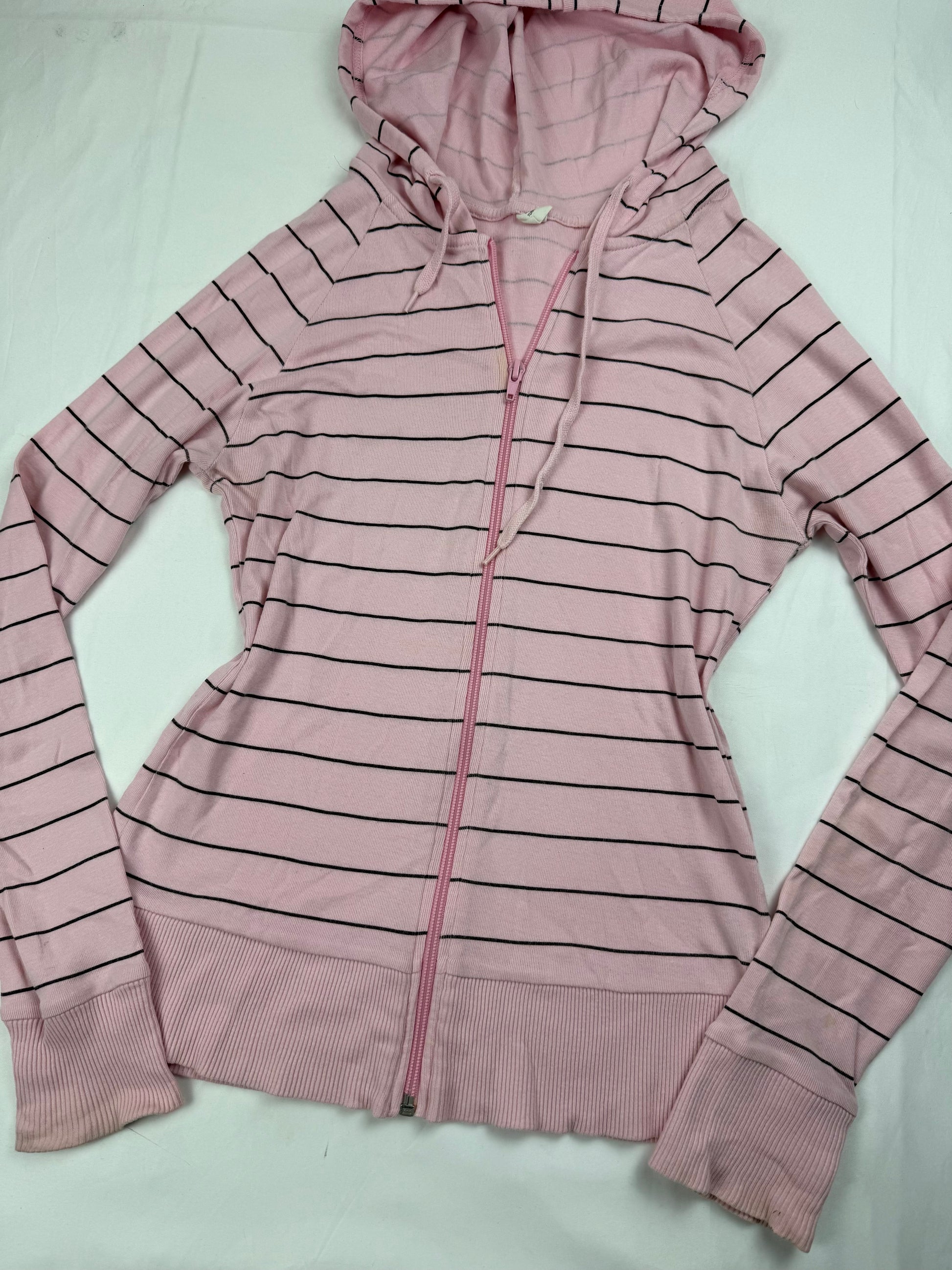 Baby pink striped 100% cotton zip up hoodie (M/L)