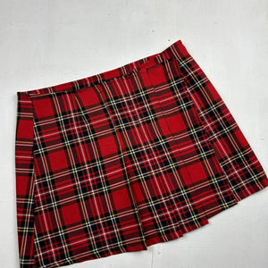 Red check print mini skirt (M)