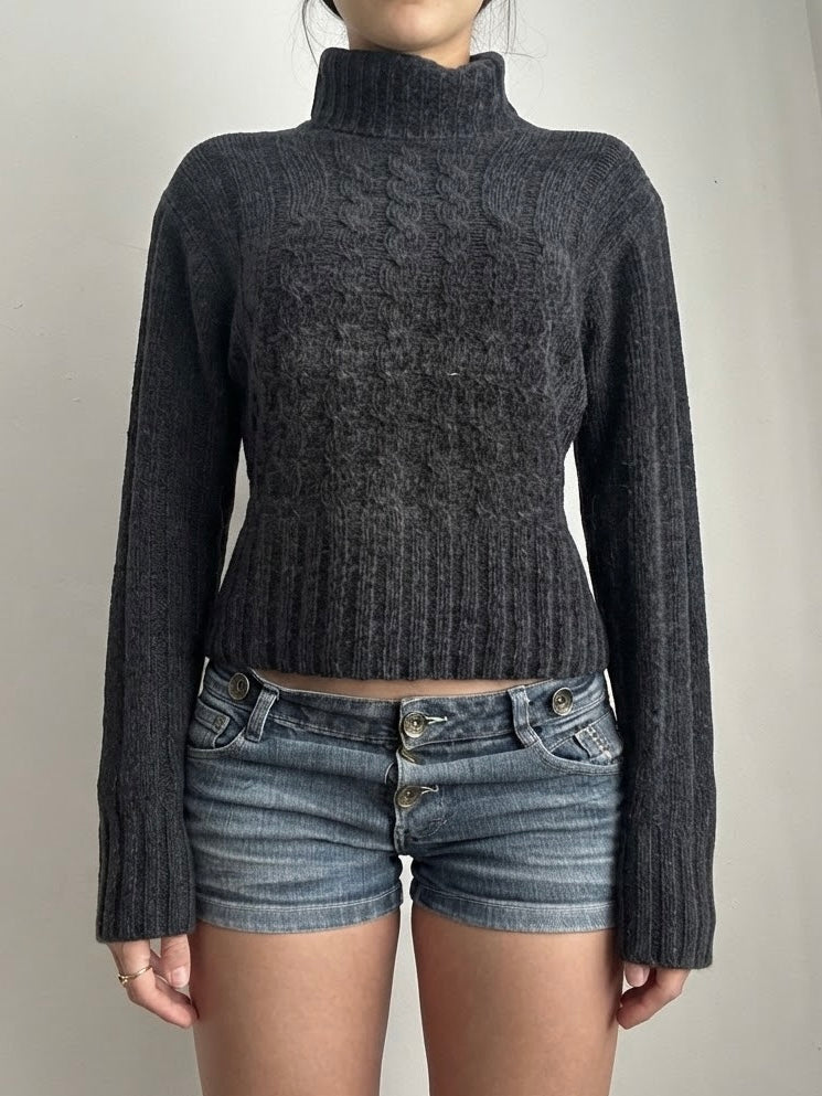 Pull à col roulé noir ultra-doux (XL)