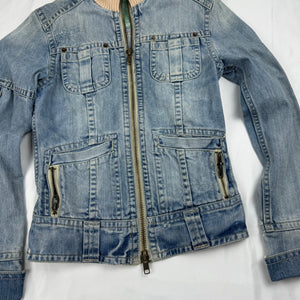 Blue denim zip up biker jacket (XS)