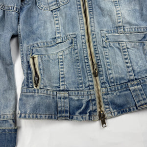 Blue denim zip up biker jacket (XS)