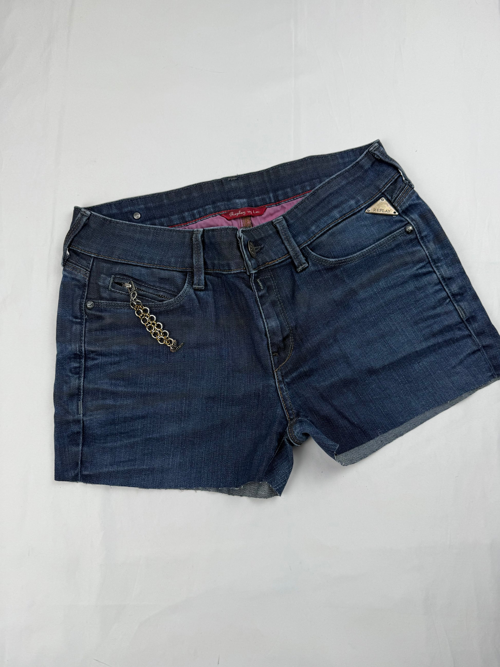 Blue denim low rise mini short (S)