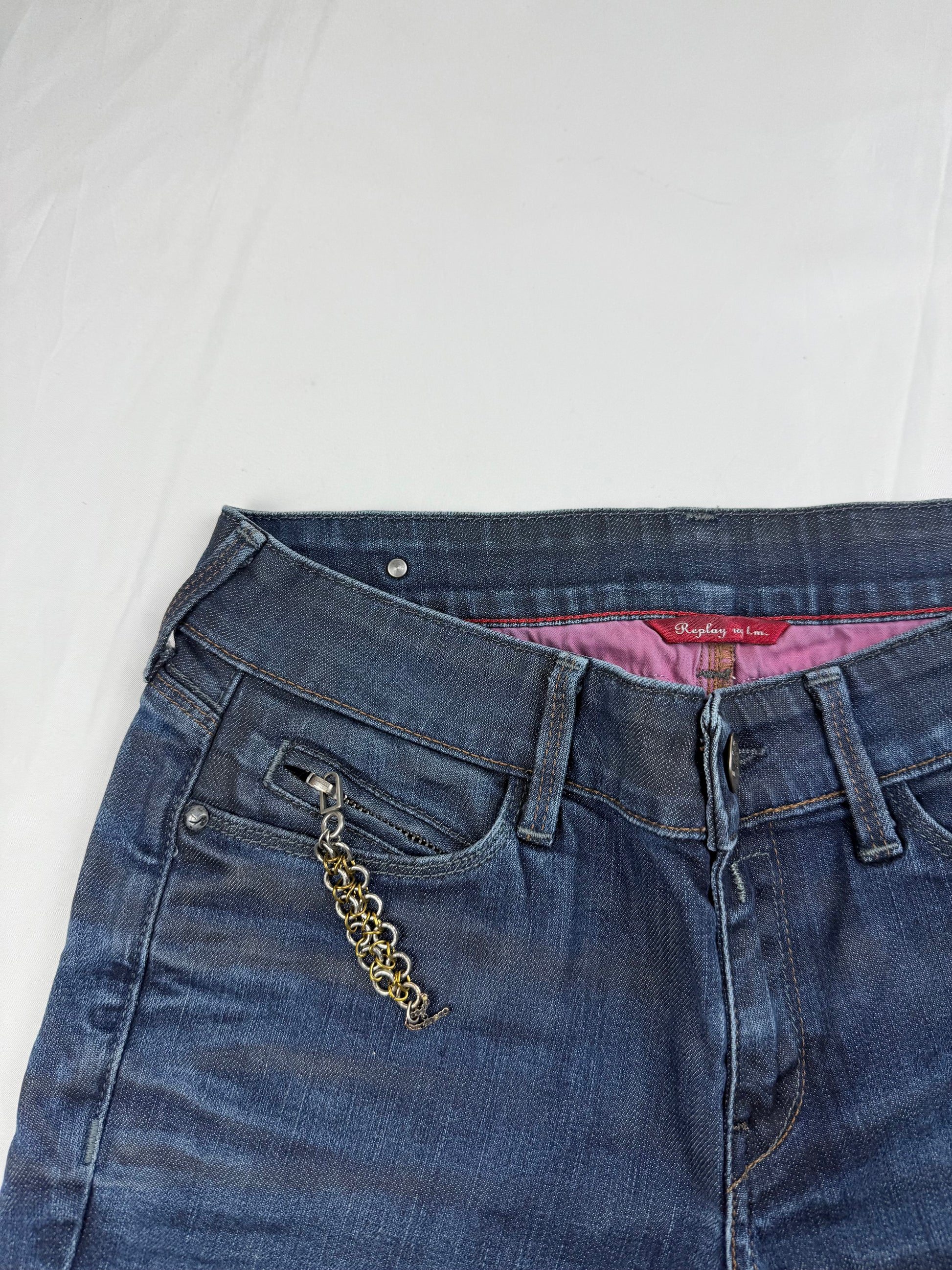 Blue denim low rise mini short (S)
