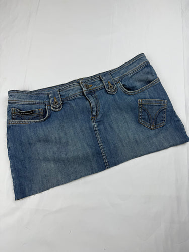 Blue denim low rise mini skirt (L)