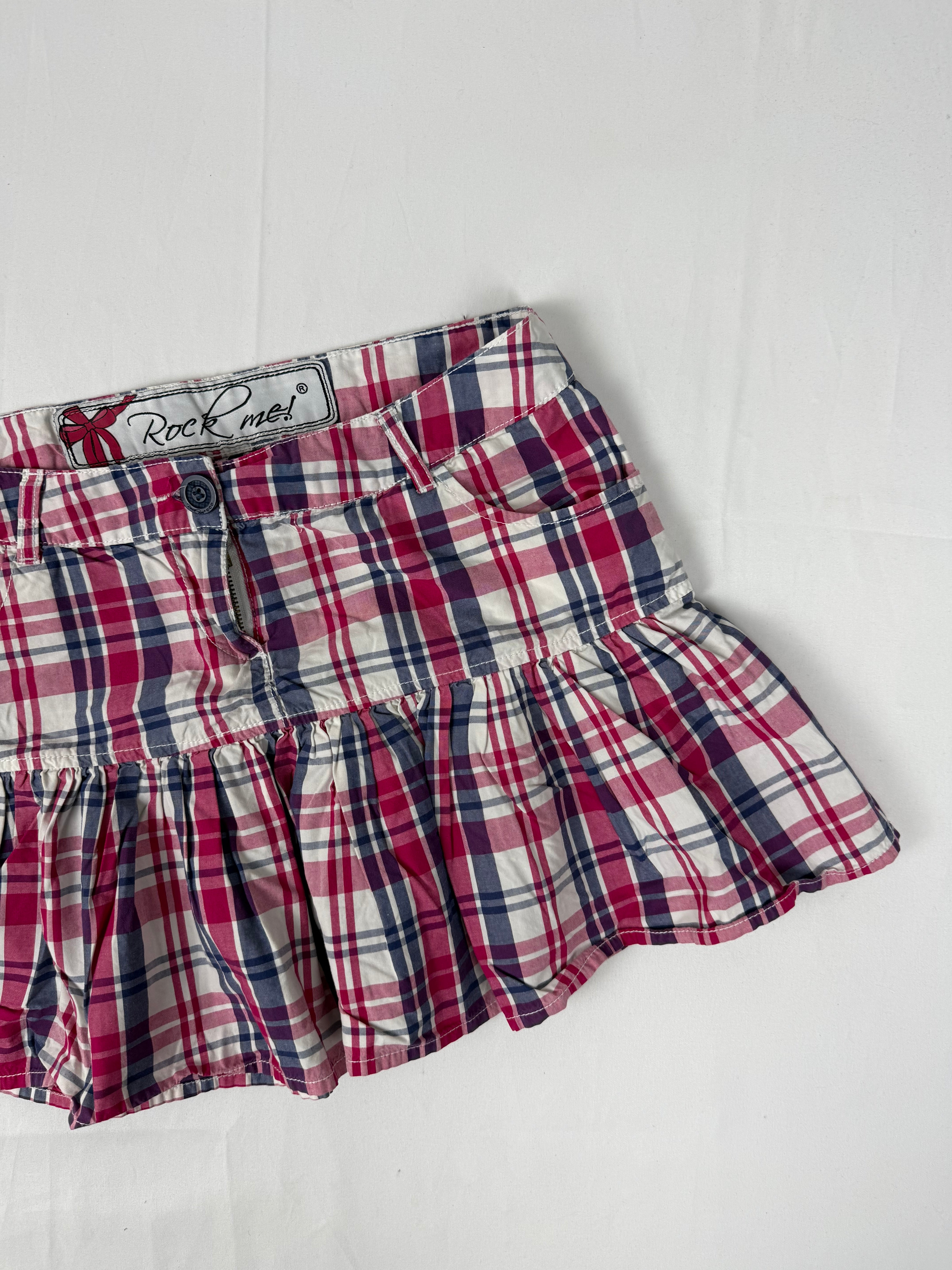 Check print low rise pleated mini skirt (S)