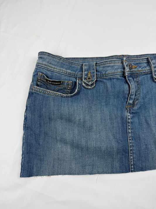 Blue denim low rise mini skirt (L)